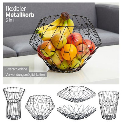 Decopatent Decopatent® Design Fruitschaal Vouwbaar - Fruitmand in 5 vormen te vouwen - Schaal voor fruit - Design Fruitmand - Metaal