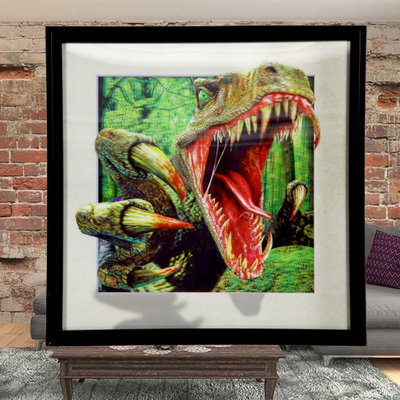 Decopatent Decopatent® 3D Dinosaurus Schilderij - Wanddecoratie - Dino - Woonkamer - Kinderkamer - 3D Schilderij - 42 x 42 x 2 Cm.