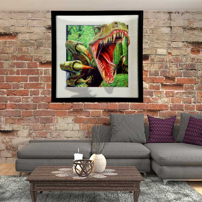 Decopatent Decopatent® 3D Dinosaurus Schilderij - Wanddecoratie - Dino - Woonkamer - Kinderkamer - 3D Schilderij - 42 x 42 x 2 Cm.