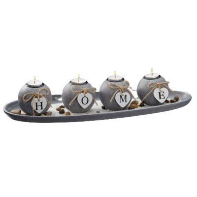 Decopatent Decopatent® Waxinehouders met 4 waxinelichten - Theelichthouder met 4 kaarsen - HOME -  MDF Candle Holder Set - 51 x 9 x 17.5 Cm.