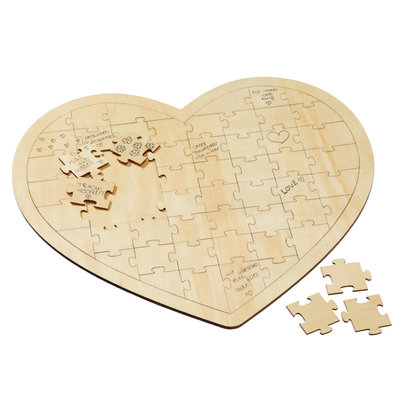 Decopatent Decopatent® Groot Houten Hart Puzzel - Harten puzzel huwelijk - Blanco puzzel - Hout - Gastenboek - Bruiloft - Trouwen - Kado / Cadeau