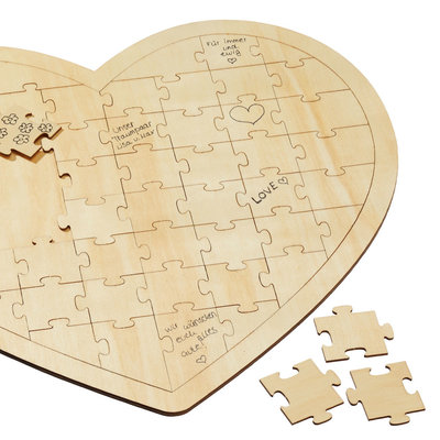Decopatent Decopatent® Groot Houten Hart Puzzel - Harten puzzel huwelijk - Blanco puzzel - Hout - Gastenboek - Bruiloft - Trouwen - Kado / Cadeau