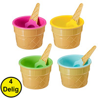 Decopatent Decopatent® 4-Delige IJsbeker Set - Bestaande uit: 2x IJsbekers en 2x IJslepels - IJS Beker - IJscoupe - Dessertcoupe