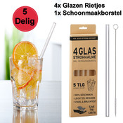 Decopatent Decopatent® 5-Delige Glazen Drinkrietjes Set - Bestaande uit: 4x Rietjes van Glas + 1x Schoonmaakborstel - Glazen Drink Rietjes - Rietjes herbruikbaar