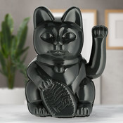 Decopatent Decopatent® XL Maneki Neko Lucky Cat - 21 Cm - Zwaaiende kat met bewegende arm - Japanse - Chinese gelukskat beeld - Geluksbrenger - ZWART