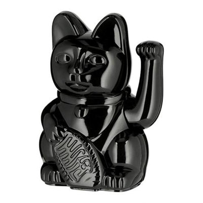 Decopatent Decopatent® XL Maneki Neko Lucky Cat - 21 Cm - Zwaaiende kat met bewegende arm - Japanse - Chinese gelukskat beeld - Geluksbrenger - ZWART