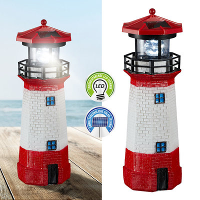 Decopatent Decopatent® LED Solar Vuurtoren - Met Ronddraaiend Licht - LED tuin lamp - LED Lighthouse - LED Lamp Vuurtoren - 28 Cm. Hoog