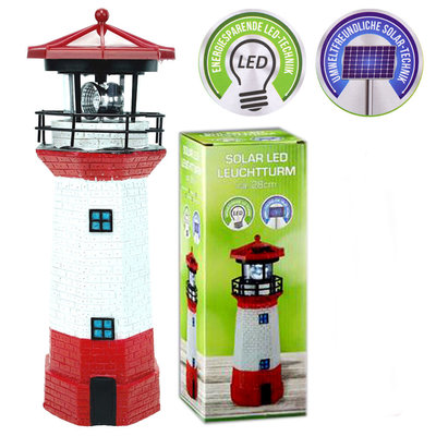 Decopatent Decopatent® LED Solar Vuurtoren - Met Ronddraaiend Licht - LED tuin lamp - LED Lighthouse - LED Lamp Vuurtoren - 28 Cm. Hoog
