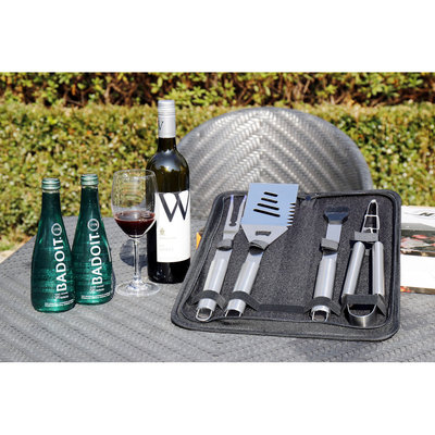 Decopatent Decopatent® 5 Delige BBQ Gereedschapset in Draagtas - Barbeque accessoires Set - Grill - Barbeque Tang Spatel Vleesvork Insmeerborstel - Bbq - Rvs