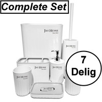 Decopatent Decopatent® Badkamerset 7 Delig - Toiletaccessoires Set - Toiletborstel met houder - Tandborstelhouder - Zeeppompje - Bekers - Wit