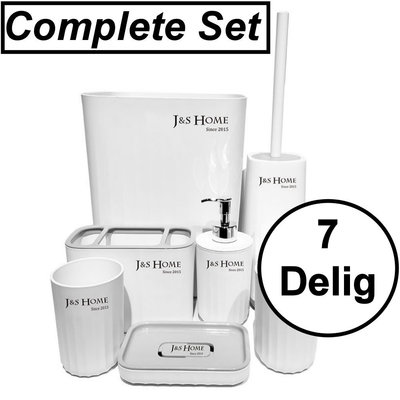 Decopatent Decopatent® Badkamerset 7 Delig - Toiletaccessoires Set - Toiletborstel met houder - Tandborstelhouder - Zeeppompje - Bekers - Wit