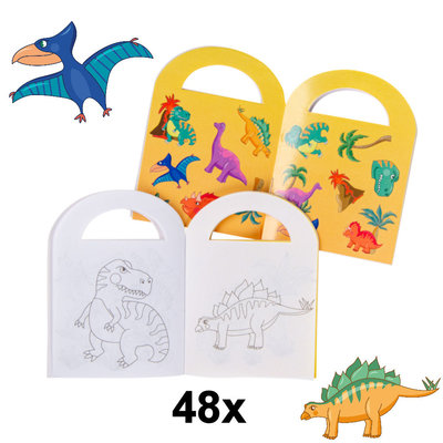 Decopatent Decopatent® Uitdeelcadeaus 48 STUKS Dinosaurus Kleurboekjes met Stickers - Traktatie Uitdeelcadeautjes voor kinderen - Klein Speelgoed