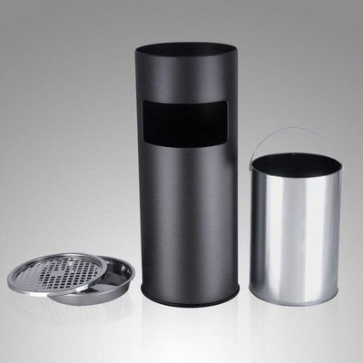 Decopatent Decopatent® Staande Asbak met RVS Afvalbak - Rond - Asbak Voor Buiten - Vloerasbak - Buitenasbak Groot - Rookpaal - Asbakken - 25x25x60