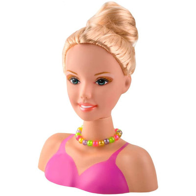 Merkloos Decopatent® Make-up Pop Kaphoofd - Speelgoed Kappop - Opmaakpop met makeup en haar accessoires voor Kinderen - Stylinghoofd - Blond Haar - Schminkpop met Makeup - Kaphoofd voor Meisjes