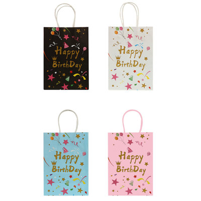 Decopatent Decopatent® 12 STUKS MIX Happy Birthday Traktatie Uitdeel papieren zakjes met Handvat - Verjaardag - Tasjes voor Uitdeelcadeautjes - Kinderfeestje