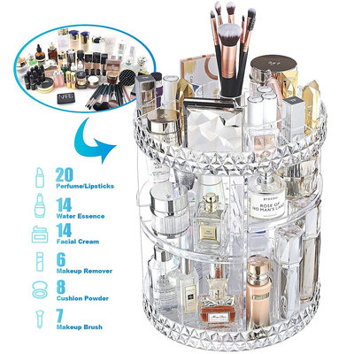 Decopatent Decopatent® Make up Organizer - 360 Graden Draaibaar - Staande Makeup Organizer Transparant - Cosmetica - Lippenstift - Nagellak - Brushes - Kwasten - Oorbellen etc