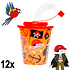 Decopatent Decopatent® 12 STUKS PIRAAT 3D Drink Beker met Rietje en Deksel - 250ML - Piraten Plastic Bekers - Kinderfeestje - Kinderverjaardag Bekertjes - Traktatie - Uitdeelcadeaus