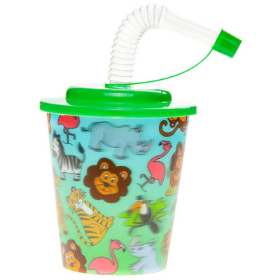 Decopatent Decopatent® 12 STUKS WILDE DIEREN 3D Drink Beker met Rietje en Deksel - 250ML - Jungle Plastic Bekers - Kinderfeestje - Kinderverjaardag Bekertjes - Traktatie - Uitdeelcadeaus