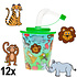 Decopatent Decopatent® 12 STUKS WILDE DIEREN 3D Drink Beker met Rietje en Deksel - 250ML - Jungle Plastic Bekers - Kinderfeestje - Kinderverjaardag Bekertjes - Traktatie - Uitdeelcadeaus
