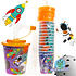 Decopatent Decopatent® 12 STUKS RUIMTE / SPACE 3D Drink Beker met Rietje en Deksel - 250ML - Ruimtevaart Plastic Bekers - Kinderfeestje - Kinderverjaardag Bekertjes - Traktatie - Uitdeelcadeaus