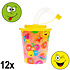 Decopatent Decopatent® 12 STUKS VROLIJKE SMILEY 3D Drink Beker met Rietje en Deksel - 250ML - Smilli Plastic Bekers - Kinderfeestje - Kinderverjaardag Bekertjes - Traktatie - Uitdeelcadeaus