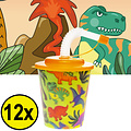 Decopatent Decopatent® 12 STUKS DINOSAURUS 3D Drink Beker met Rietje en Deksel - 250ML - Dino Plastic Bekers - Kinderfeestje - Kinderverjaardag Bekertjes - Traktatie - Uitdeelcadeaus