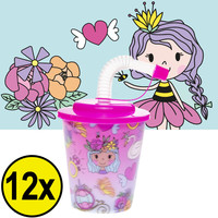 Decopatent Decopatent® 12 STUKS PRINSES 3D Drink Beker met Rietje en Deksel - 250ML - Prinsessen Plastic Bekers - Kinderfeestje - Kinderverjaardag Bekertjes - Traktatie - Uitdeelcadeaus