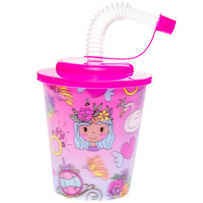 Decopatent Decopatent® 12 STUKS PRINSES 3D Drink Beker met Rietje en Deksel - 250ML - Prinsessen Plastic Bekers - Kinderfeestje - Kinderverjaardag Bekertjes - Traktatie - Uitdeelcadeaus