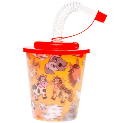 Decopatent Decopatent® 12 STUKS BOERDERIJ DIEREN 3D Drink Beker met Rietje en Deksel - 250ML - Boerderij Plastic Bekers - Kinderfeestje - Kinderverjaardag Bekertjes - Traktatie - Uitdeelcadeaus