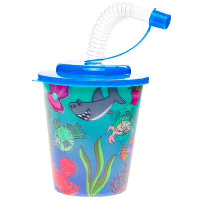 Decopatent Decopatent® 12 STUKS ZEEDIEREN 3D Drink Beker met Rietje en Deksel - 250ML - Sea Life Plastic Bekers - Kinderfeestje - Kinderverjaardag Bekertjes - Traktatie - Uitdeelcadeaus