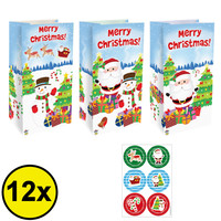 Henbrandt Decopatent® 12 STUKS Traktatie Uitdeel papieren zakjes - Inclusief Stickers - KERST - Merry Christmas - Tasjes - Traktatiezakjes voor uitdeelcadeautjes - Kinderfeestje - 13x8x25 Cm