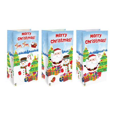 Henbrandt Decopatent® 12 STUKS Traktatie Uitdeel papieren zakjes - Inclusief Stickers - KERST - Merry Christmas - Tasjes - Traktatiezakjes voor uitdeelcadeautjes - Kinderfeestje - 13x8x25 Cm