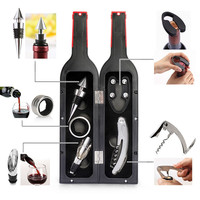 Decopatent Decopatent® 6-Delige Luxe Wijnset in Wijnfles vorm - Wijn fles accessoires Set - Wine tools - Wijn Kurken trekker - In Luxe Fles opbergbox - Cadeau set