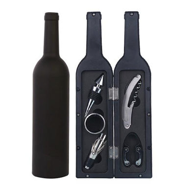 Decopatent Decopatent® 6-Delige Luxe Wijnset in Wijnfles vorm - Wijn fles accessoires Set - Wine tools - Wijn Kurken trekker - In Luxe Fles opbergbox - Cadeau set