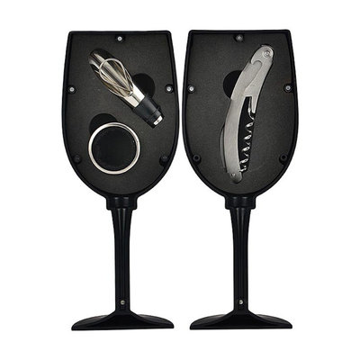 Decopatent Decopatent® 4-Delige Luxe Wijnset in Wijnglas vorm - Wijn fles accessoires Set - Wine tools - Wijn Kurken trekker - In Luxe Wijnglas opbergbox - Cadeau set
