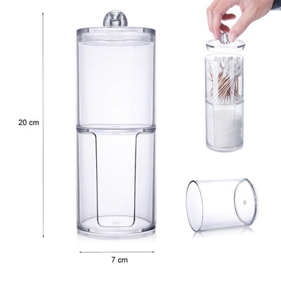Decopatent Decopatent® Ronde Wattenschijfjes & Staafjes Organizer met 2 Vakken - Makeup Organizer Transparant - Wattenstaafjes en Oorstokjes opbergen - Make-up - Cosmetica - Opbergdoos