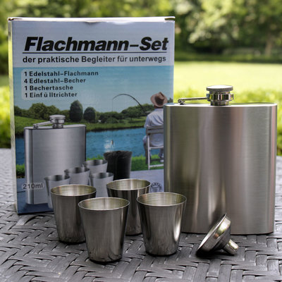 Decopatent Decopatent® RVS Heupfles - 7 Delige Gift Set - Platvink - Zakflacon - Zakfles - Drankfles - Drankflacon Heupflesje - Incl. Trechter en Bekers