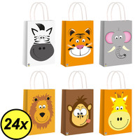 Henbrandt Decopatent® 24 STUKS MIX Jungle Dieren Traktatie Uitdeel papieren zakjes met Handvat - Tasjes voor Uitdeelcadeautjes - Kinderfeestje