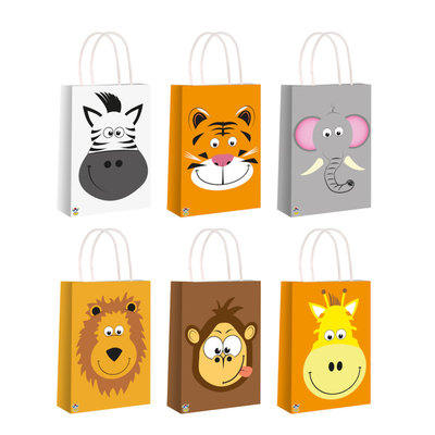 Henbrandt Decopatent® 24 STUKS MIX Jungle Dieren Traktatie Uitdeel papieren zakjes met Handvat - Tasjes voor Uitdeelcadeautjes - Kinderfeestje