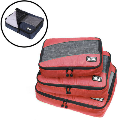 Decopatent Packing Cubes 3 Delige reis Set - Koffer organizer - Handbagage inpak Organizers voor Kleding - Ondergoed - Schoenen – Compression Cubes opberg tassen - kofferorganiser - Kleur ROOD - Decopatent®