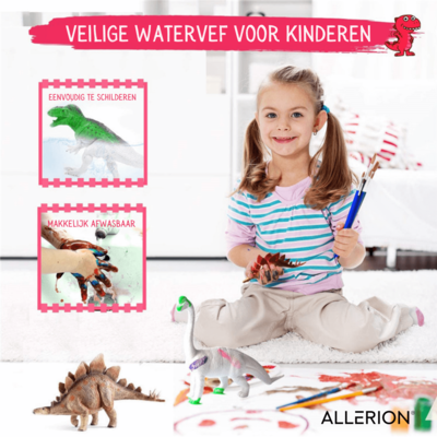 Allerion Allerion Dino Kinder Schilder Set - Met 8 Dinosaurussen en Schilderspullen