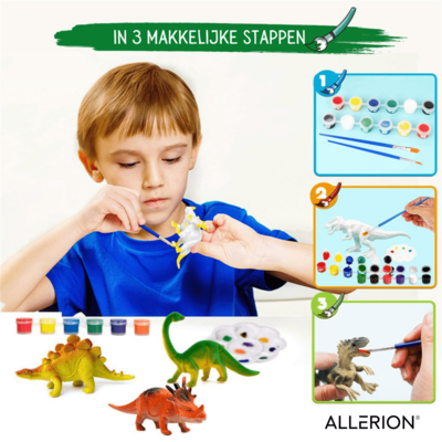 Allerion Allerion Dino Kinder Schilder Set - Met 8 Dinosaurussen en Schilderspullen