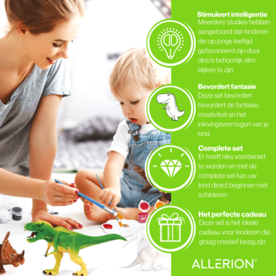 Allerion Allerion Dino Kinder Schilder Set - Met 8 Dinosaurussen en Schilderspullen