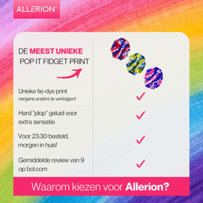 Allerion Allerion Fidget Toy Pop-It - Set van 3 stuks - Tie Dye Bedrukking Print - Pop It - Fidget Toys verschillende kleuren - Concentratie speelgoed