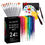 Allerion Allerion Acryl Verf Set – Schilderen - 24 Verschillende Kleuren – Inclusief Kwastjes en Pallet - 24x 12ml Acrylverf – Voor kinderen en volwassenen