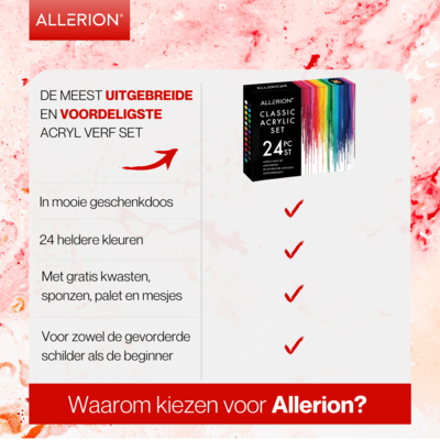 Allerion Allerion Acryl Verf Set – Schilderen - 24 Verschillende Kleuren – Inclusief Kwastjes en Pallet - 24x 12ml Acrylverf – Voor kinderen en volwassenen