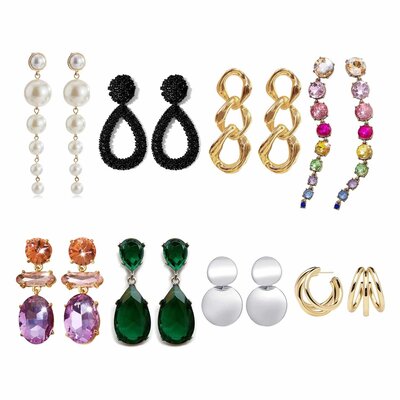 Allerion Allerion - Dames Oorbellen Set - 8 Verschillende Hangers - Inclusief Satijnen Tasje