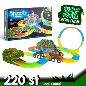 Allerion Allerion Glow in the Dark Racebaan - 220-delig - Looping - Met Zelfrijdende Auto en Echte Rook - XXL Speelset