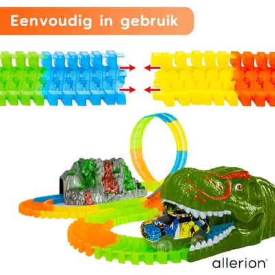 Allerion Allerion Glow in the Dark Racebaan - 220-delig - Looping - Met Zelfrijdende Auto en Echte Rook - XXL Speelset