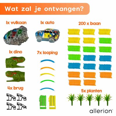 Allerion Allerion Glow in the Dark Racebaan - 220-delig - Looping - Met Zelfrijdende Auto en Echte Rook - XXL Speelset